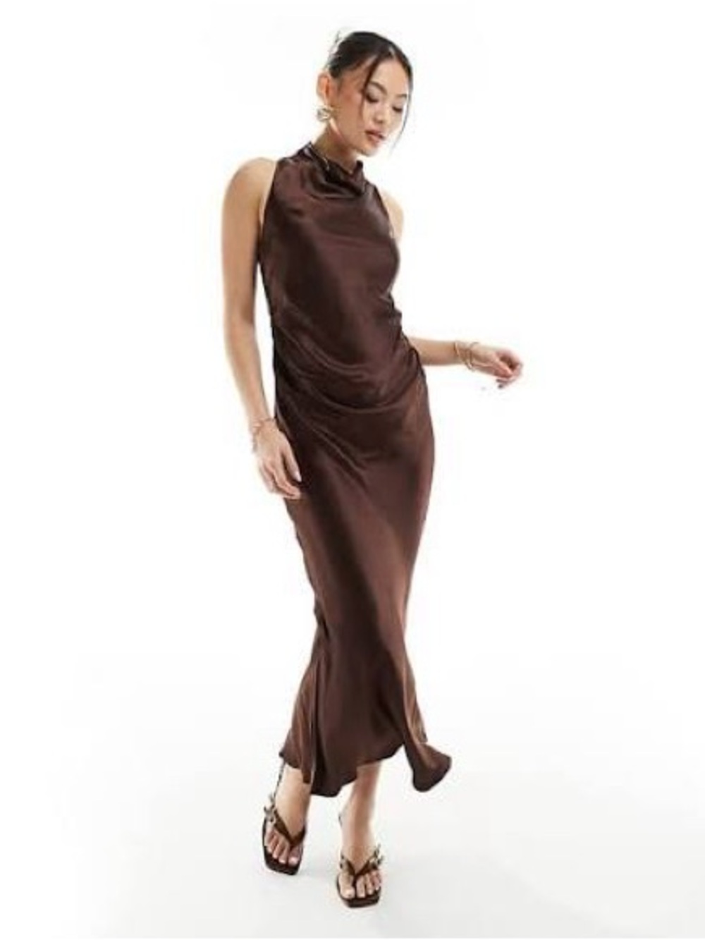 River Island halter neck midi dress in brown, NWT. US10/UK14.